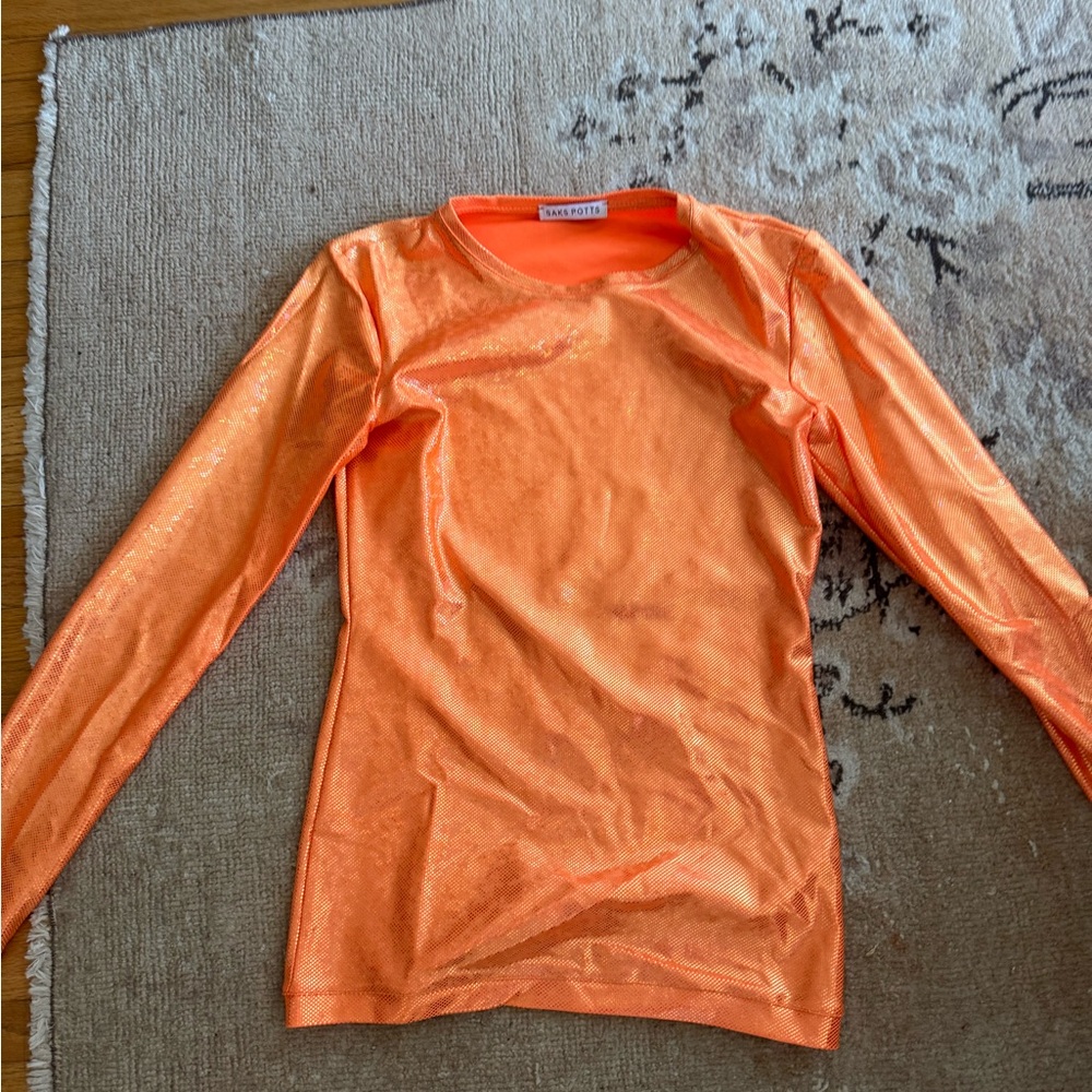 Saks Potts Shimmer Orange Long Sleeve Top